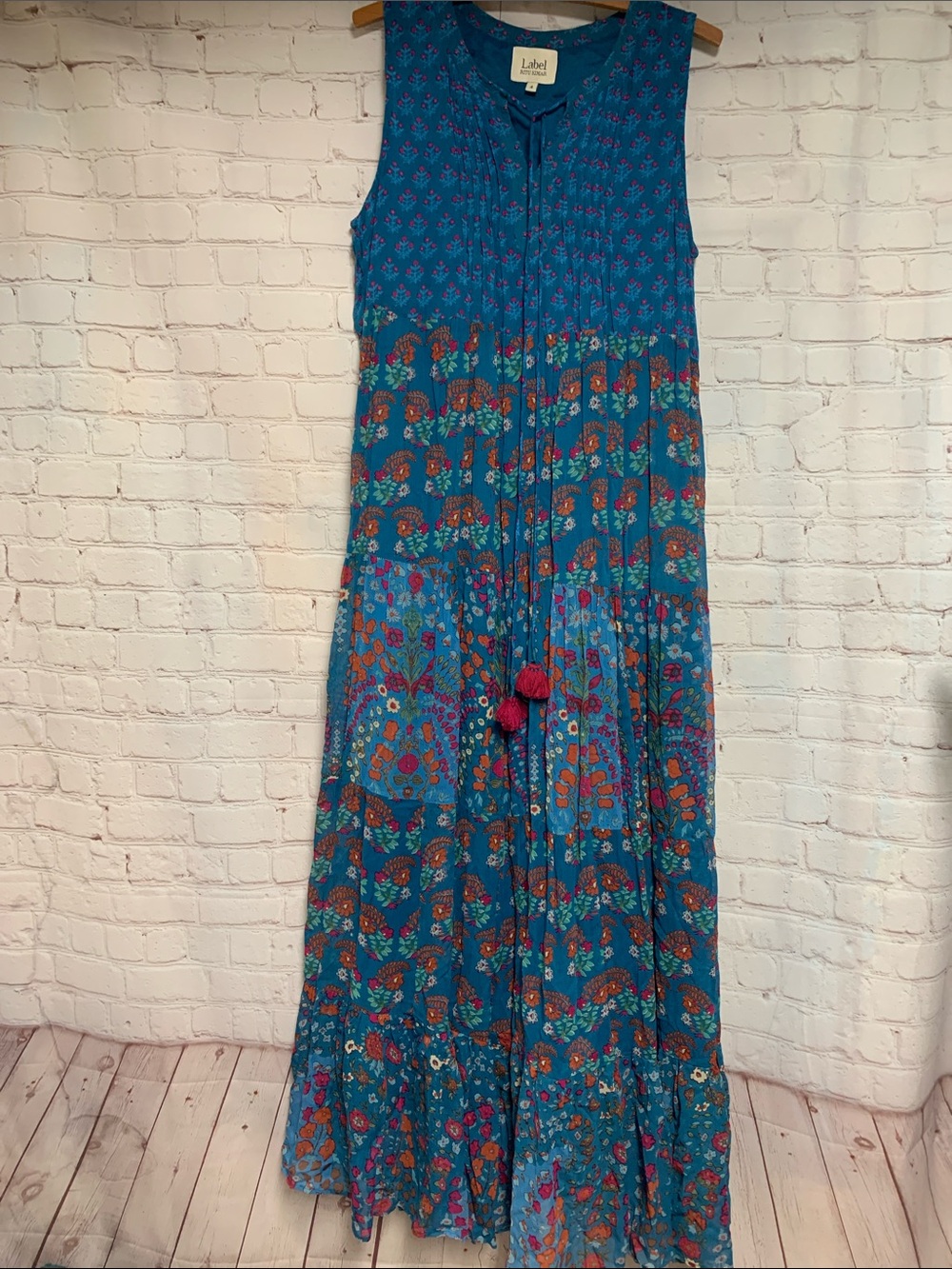 NWOT Label RituKumar Teal Floral Tiered Maxi Dress Size 4